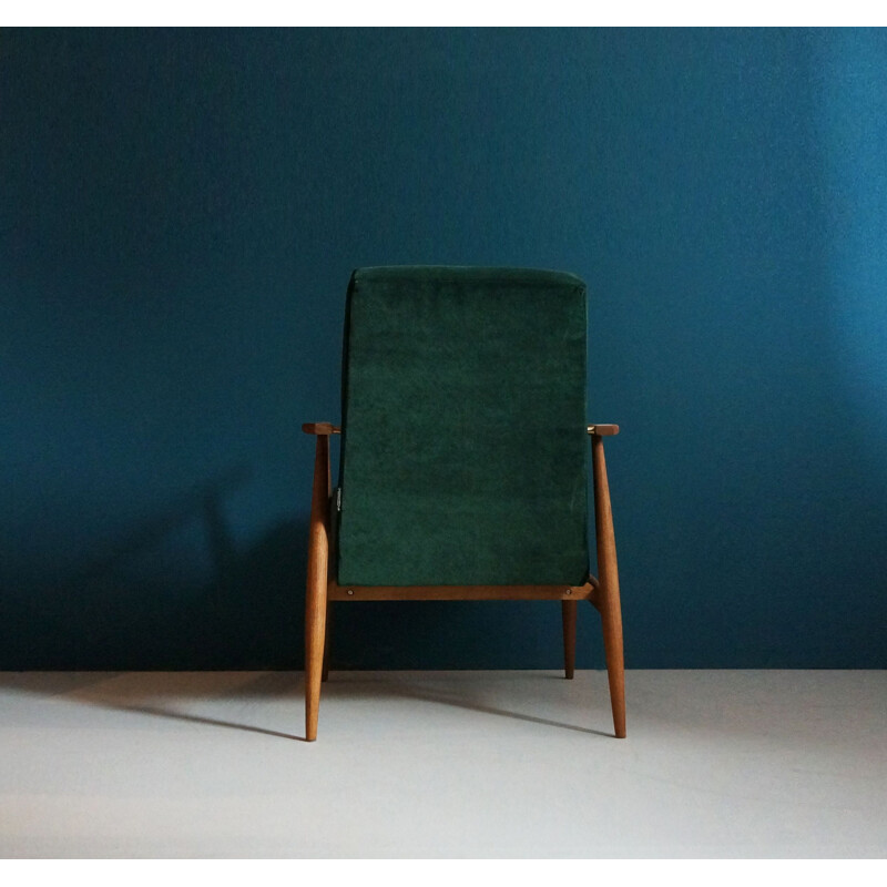 Vintage armchair in beech, green velvet and brass, 1960