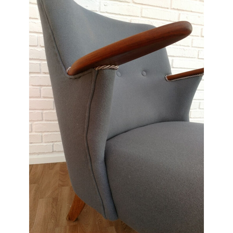 Vintage danish armchair in grey wool and teak 1950s