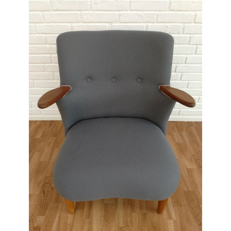 Vintage danish armchair in grey wool and teak 1950s