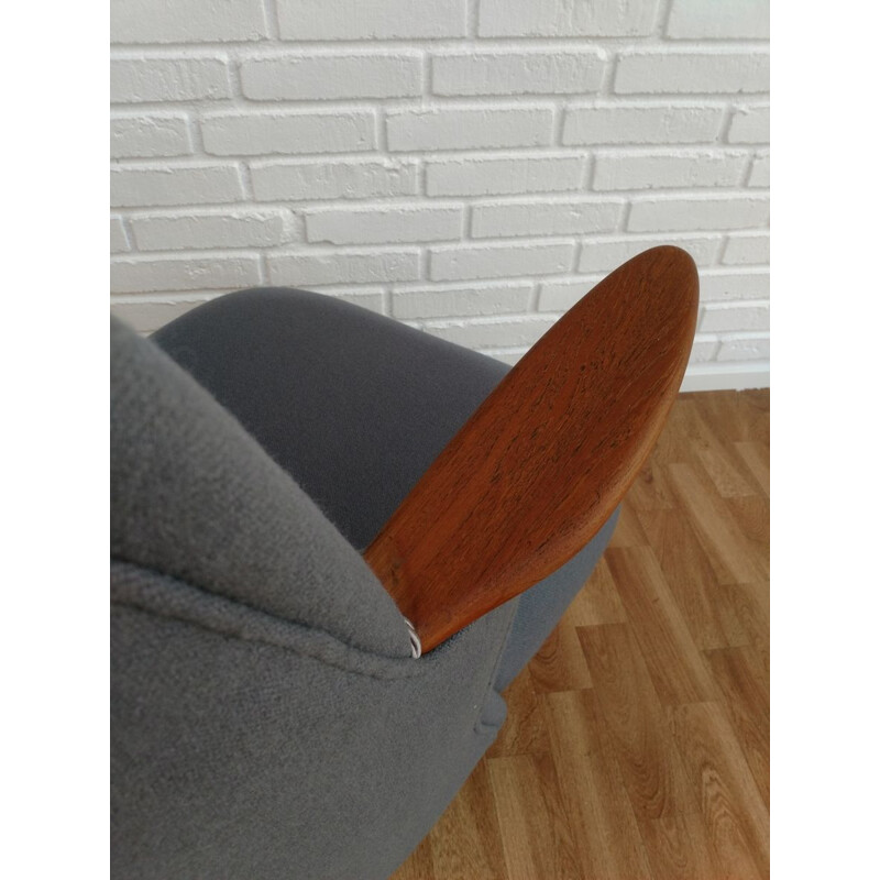 Vintage danish armchair in grey wool and teak 1950s