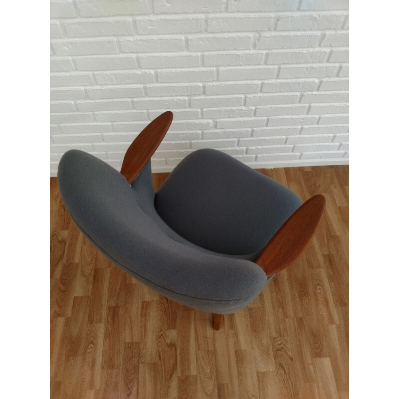 Vintage danish armchair in grey wool and teak 1950s