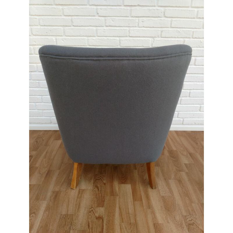 Vintage danish armchair in grey wool and teak 1950s