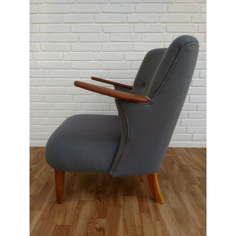 Vintage danish armchair in grey wool and teak 1950s