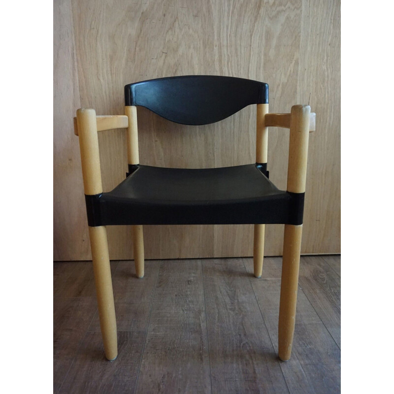 Vintage scandinavian Strax armchair for Casala in beech and plastic 1980s