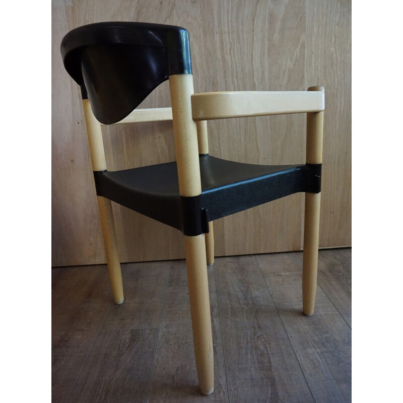 Vintage scandinavian Strax armchair for Casala in beech and plastic 1980s