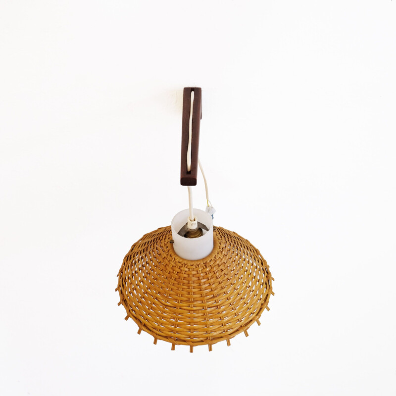 Scandinavian vintage sconce in teak glass and wicker 1970