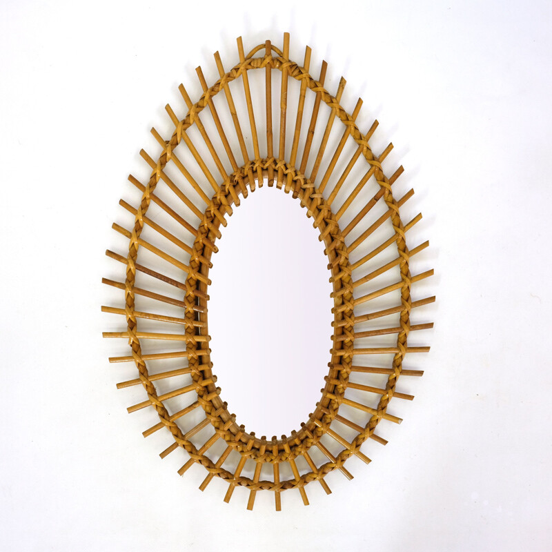French vintage mirror in rattan 1960