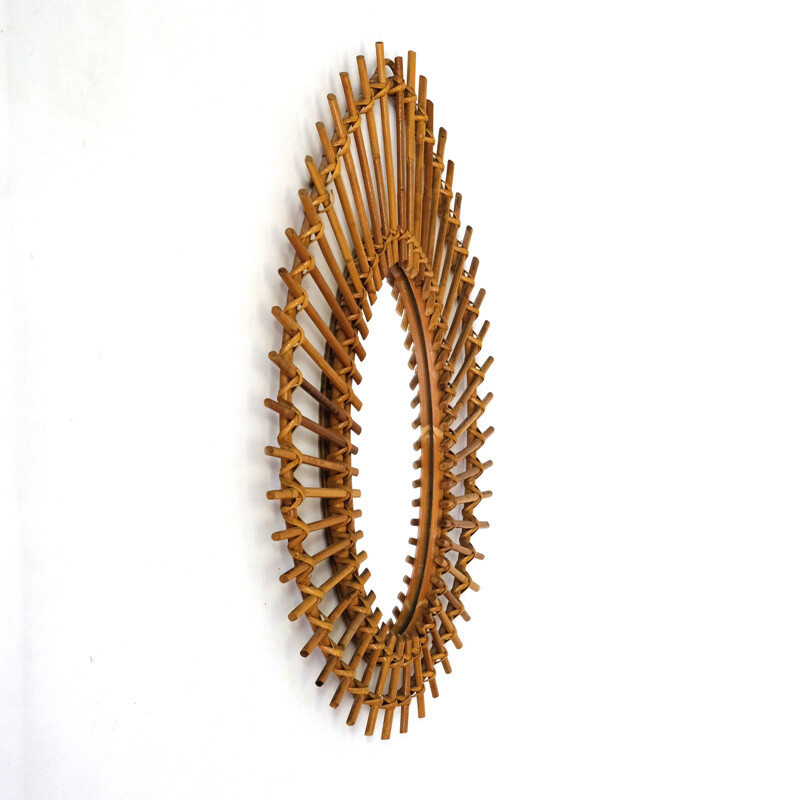 French vintage mirror in rattan 1960