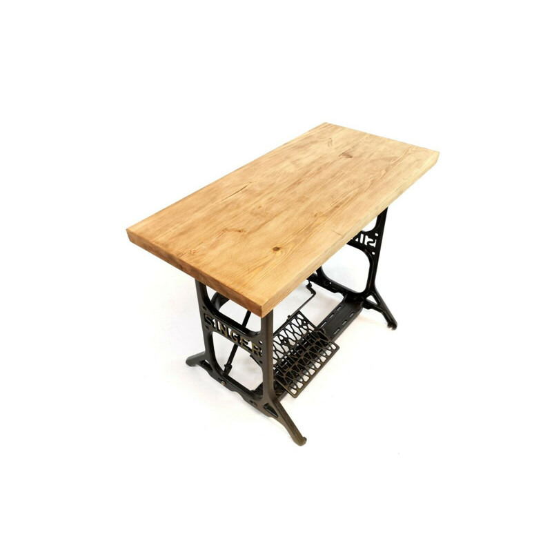 Vintage industrial desk with bench in wood and metal