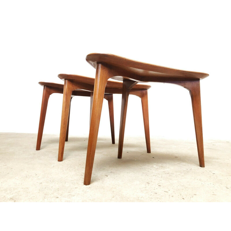 Set of 3 Boomerang coffee tables in teak