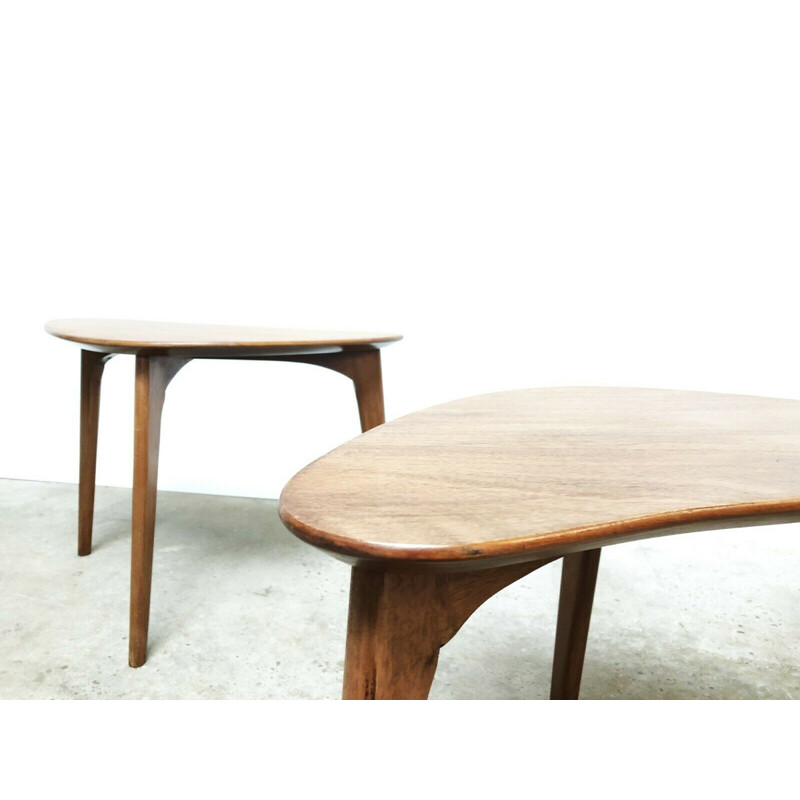 Set of 3 Boomerang coffee tables in teak