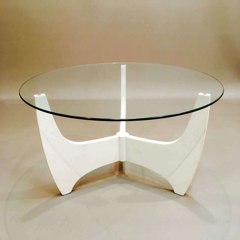 Vintage round coffee table with glass top