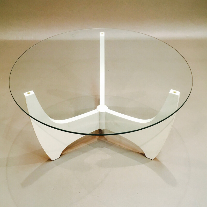 Table basse ronde vintage avec plateau en verre