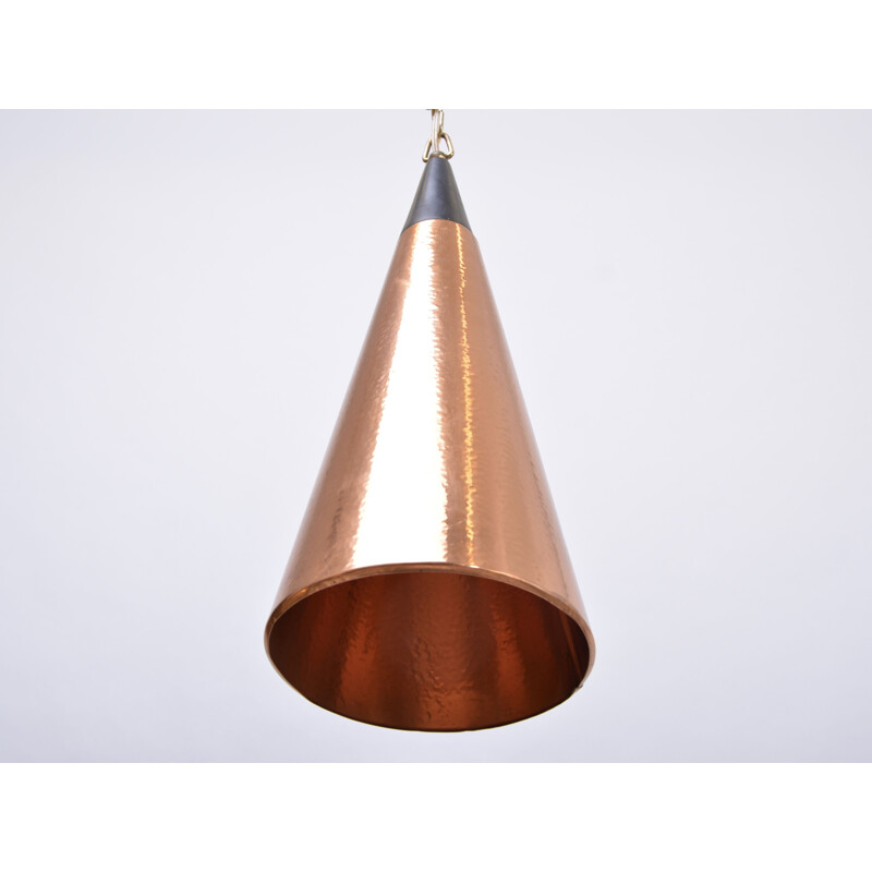 Vintage Scandinavian cone pendant lamp in leather