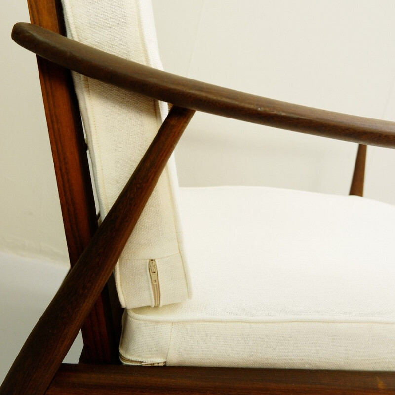 Pair of Scandinavian armchairs in teak and white fabric