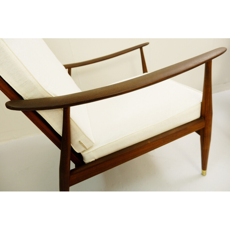 Pair of Scandinavian armchairs in teak and white fabric