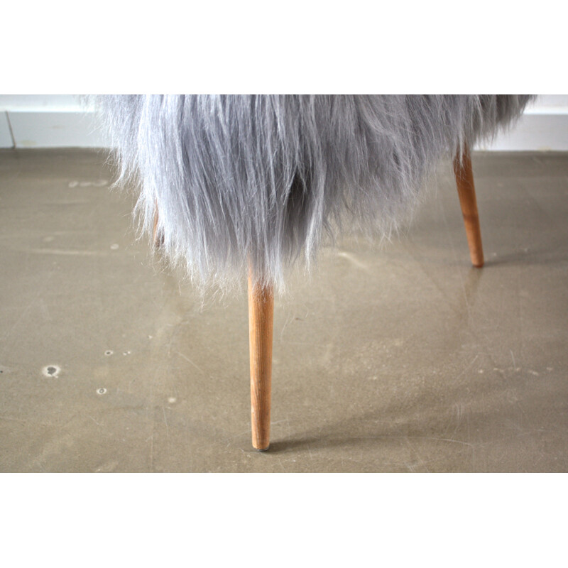 Vintage Scandinavian stool in wood and sheep skin