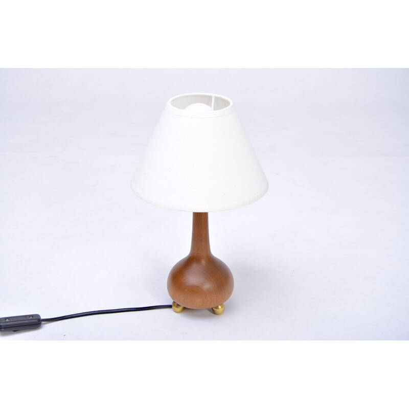 Vintage Danish table lamp in teak and brass