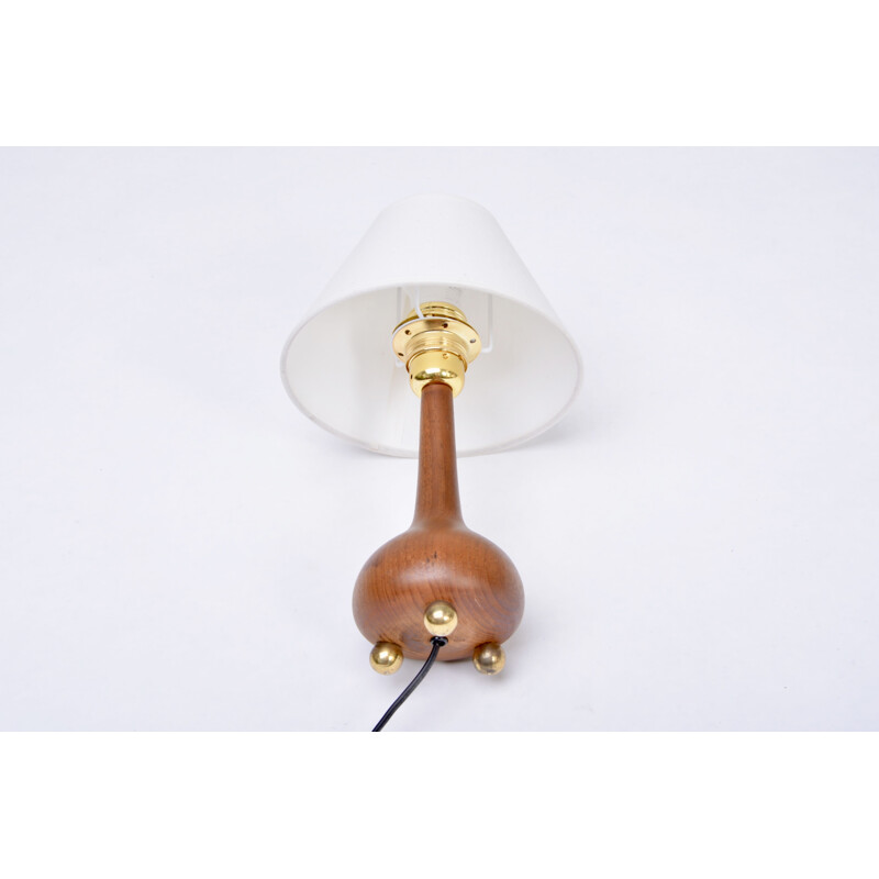 Vintage Danish table lamp in teak and brass
