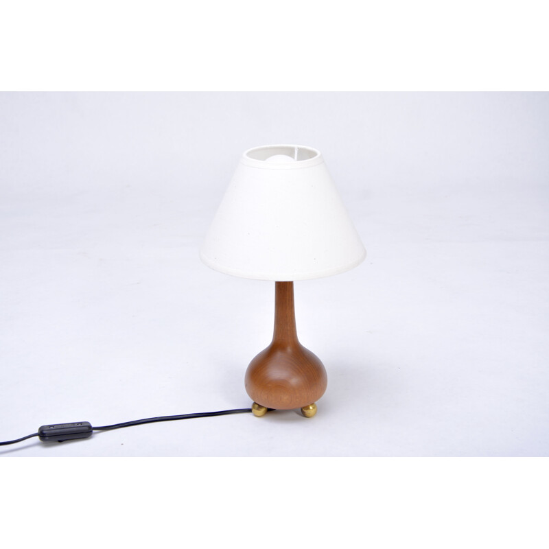 Vintage Danish table lamp in teak and brass