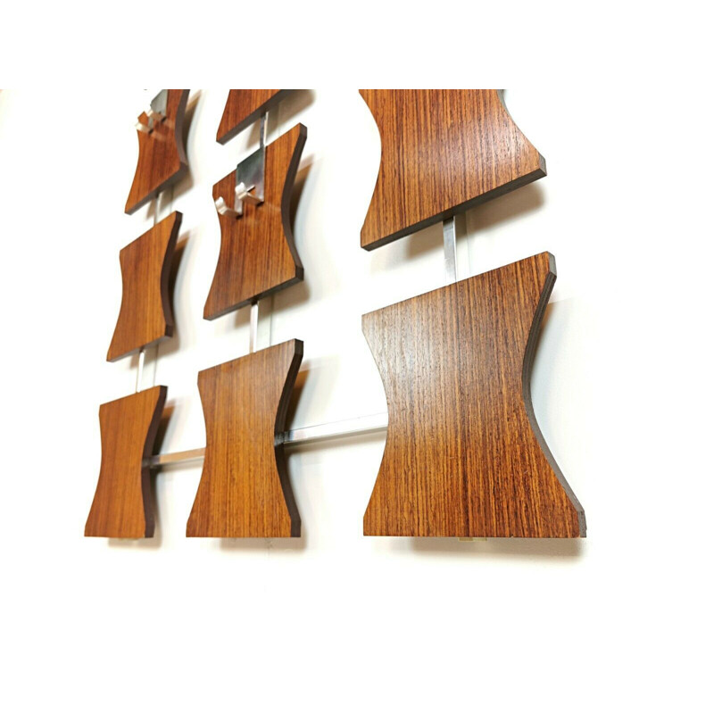 German vintage Wall Hanging Teak & Metal Coat Rack, 1970