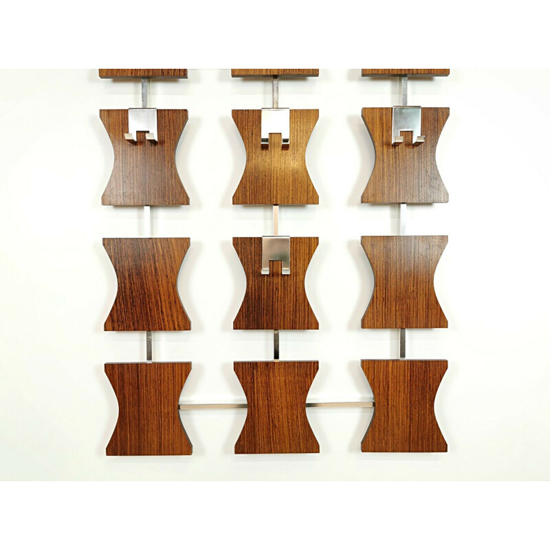 German vintage Wall Hanging Teak & Metal Coat Rack, 1970