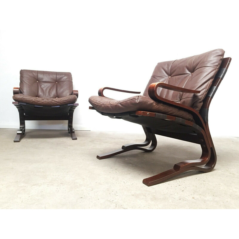 2 Oddvin Rykken Vintage Lounge Chairs in Rosewood and Leather, 1970