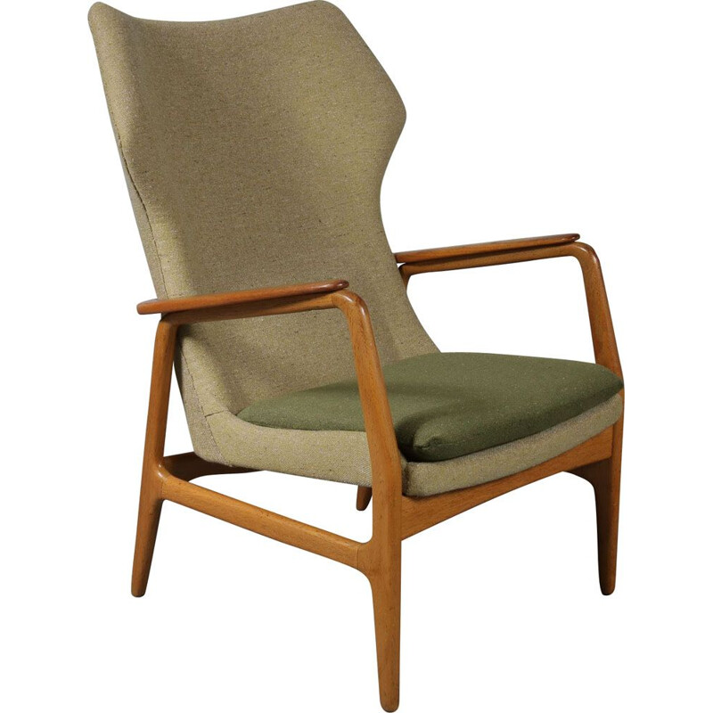 Vintage armchair for Bovenkamp in green fabric oak and teak 1950s