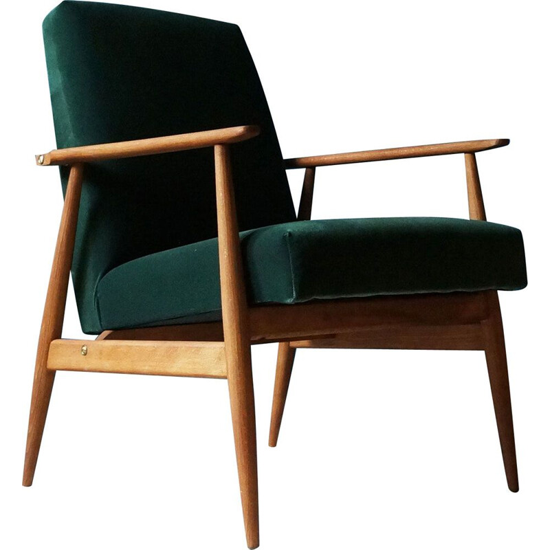 Vintage-Sessel aus Buche, grünem Samt und Messing, 1960