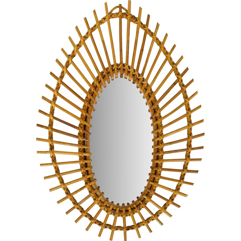 French vintage mirror in rattan 1960