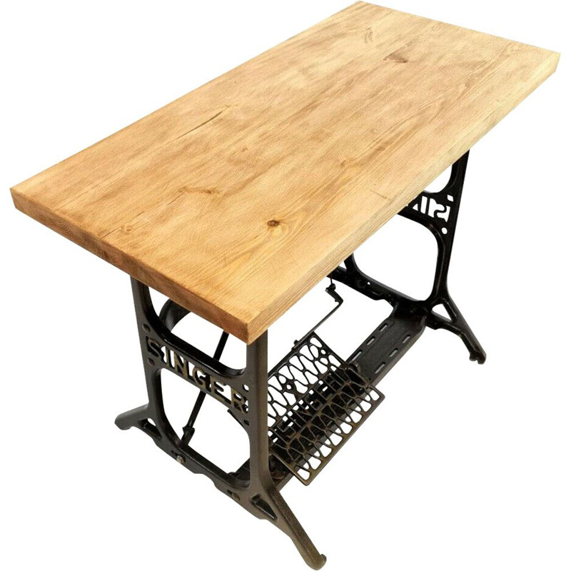 Vintage industrial desk with bench in wood and metal