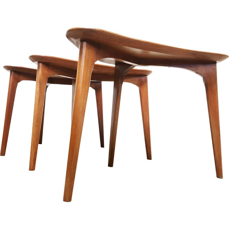 Set of 3 Boomerang coffee tables in teak