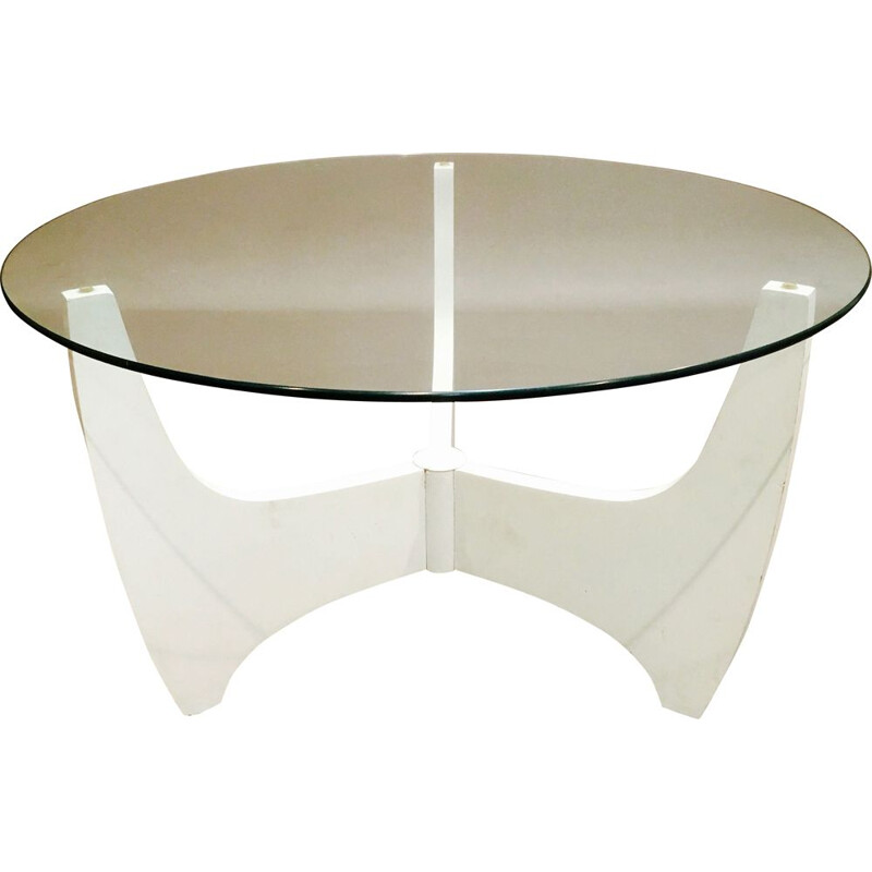 Table basse ronde vintage avec plateau en verre