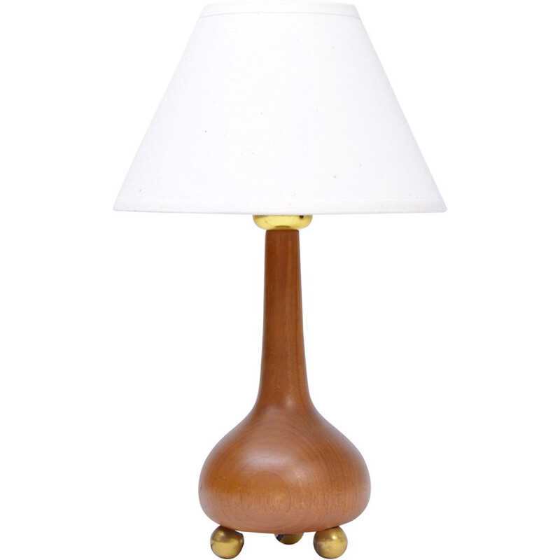 Lampe de table danoise vintage en teck et laiton