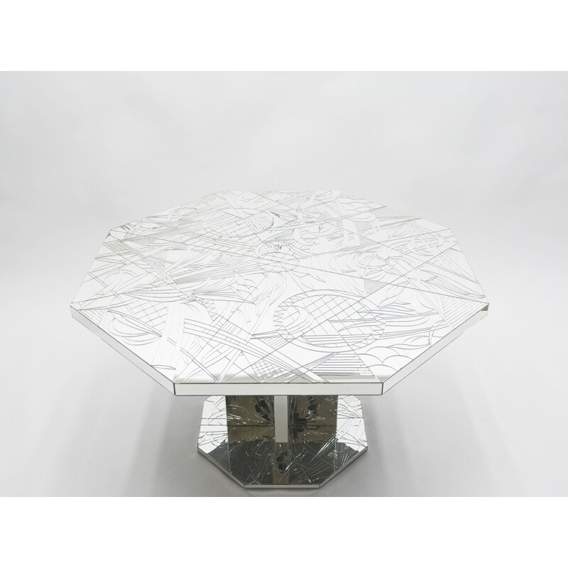 Table à repas vintage en mosaïque de miroirs signée Eugène, 1980