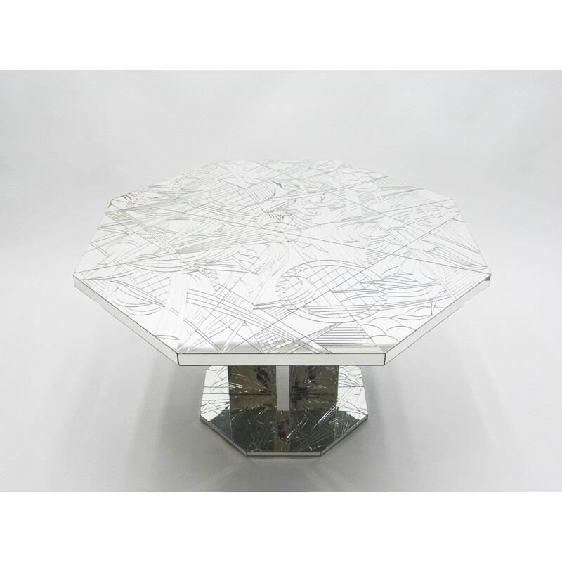 Table à repas vintage en mosaïque de miroirs signée Eugène, 1980