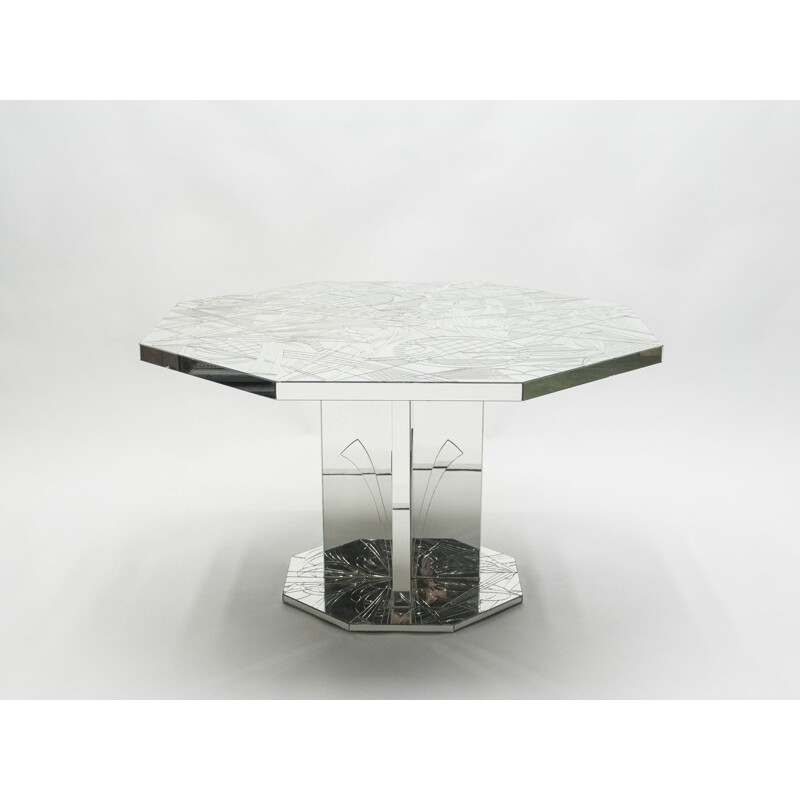 Table à repas vintage en mosaïque de miroirs signée Eugène, 1980