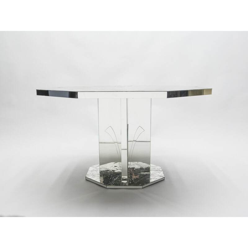 Table à repas vintage en mosaïque de miroirs signée Eugène, 1980