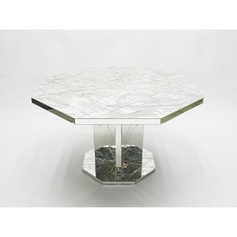 Table à repas vintage en mosaïque de miroirs signée Eugène, 1980