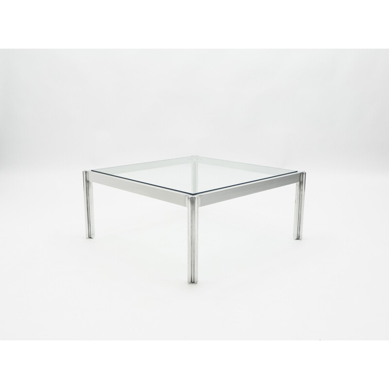 Table basse vintage carrée chrome aluminium George Ciancimino 1975