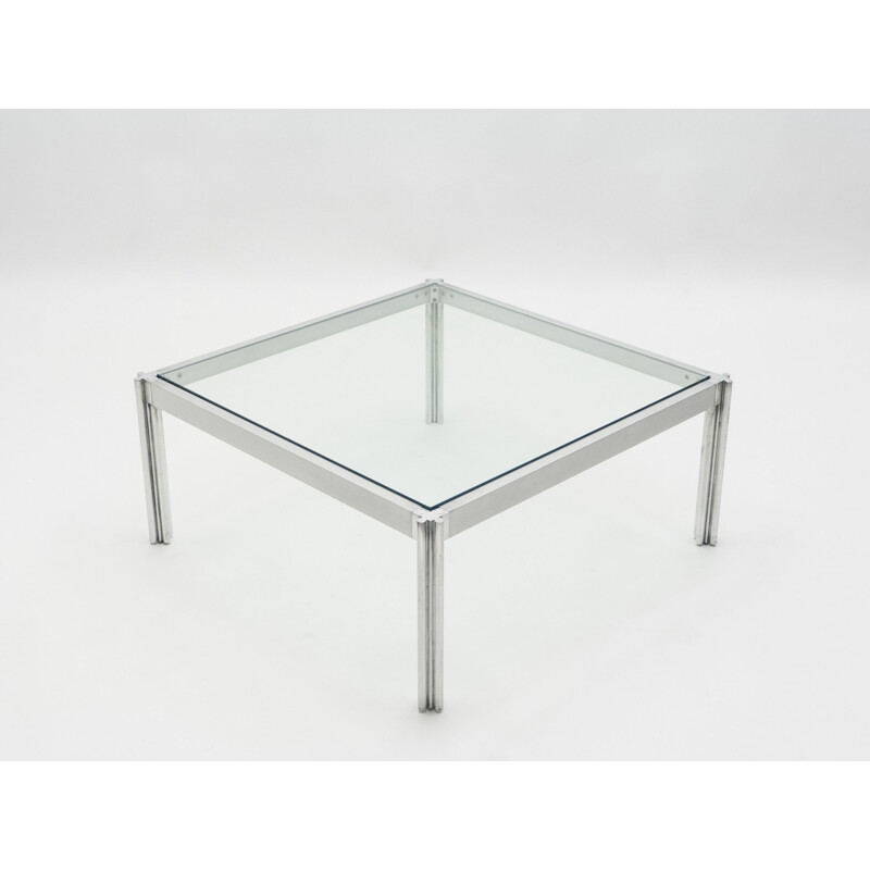 Table basse vintage carrée chrome aluminium George Ciancimino 1975