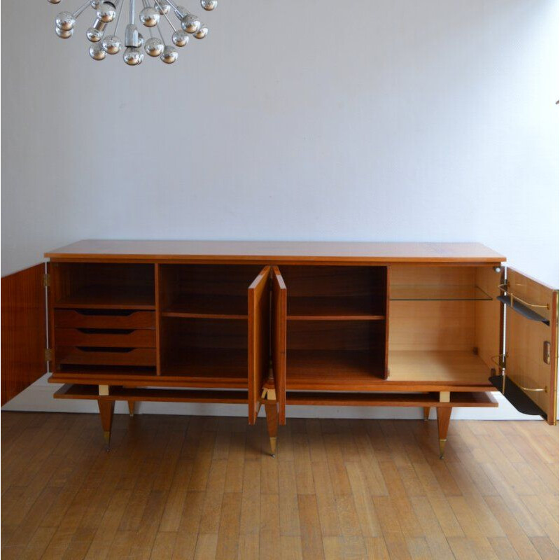 Enfilade vintage française en bois et laiton 1960