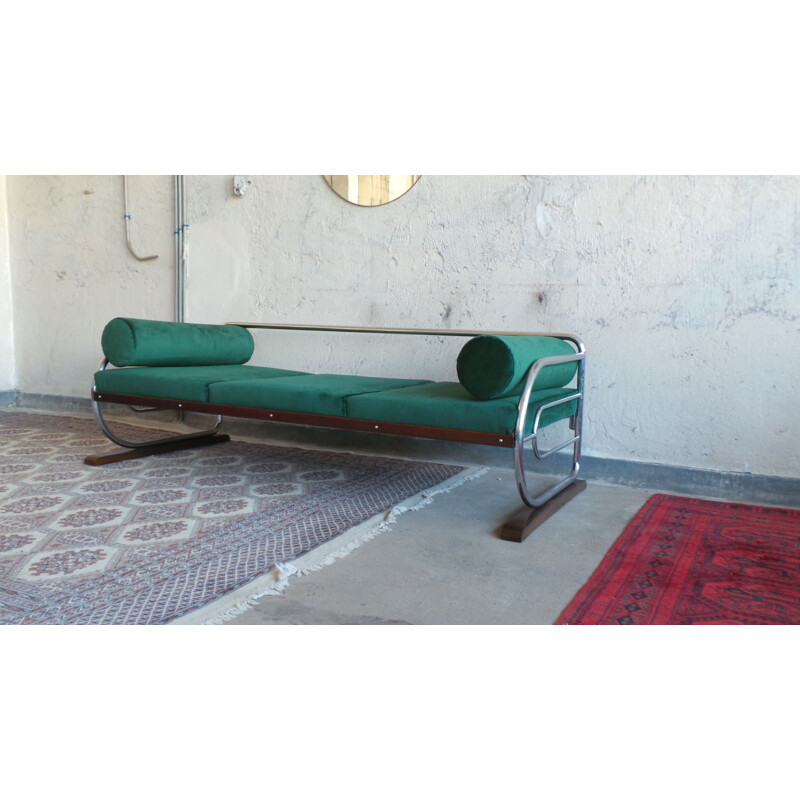Vintage Bauhaus sofa for Hynek Gottwald in chrome and wood 1930s