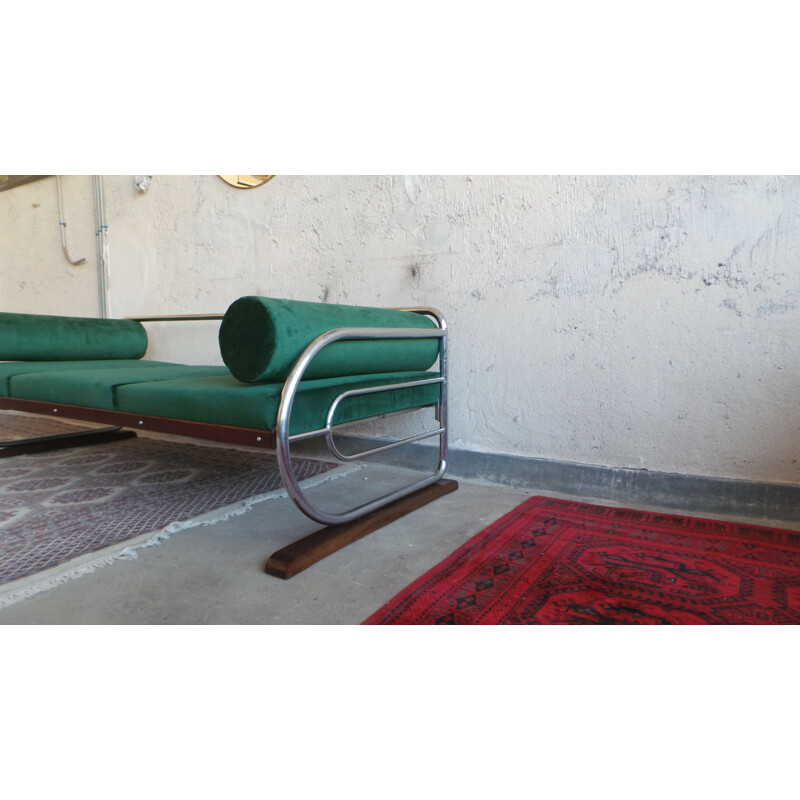 Vintage Bauhaus sofa for Hynek Gottwald in chrome and wood 1930s