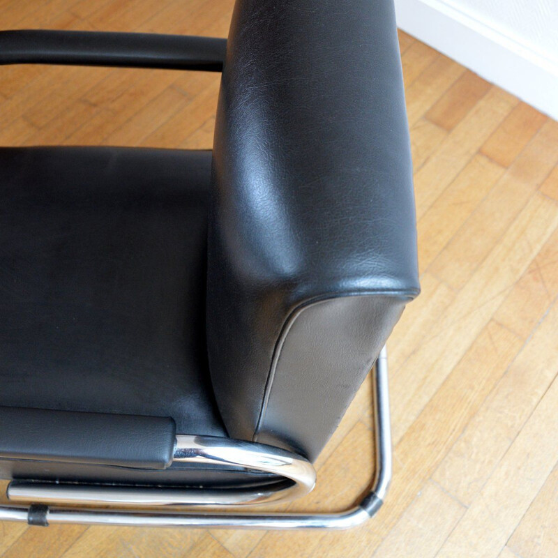 Vilvoure vintage armchair for Tubax in black leatherette and metal 1950