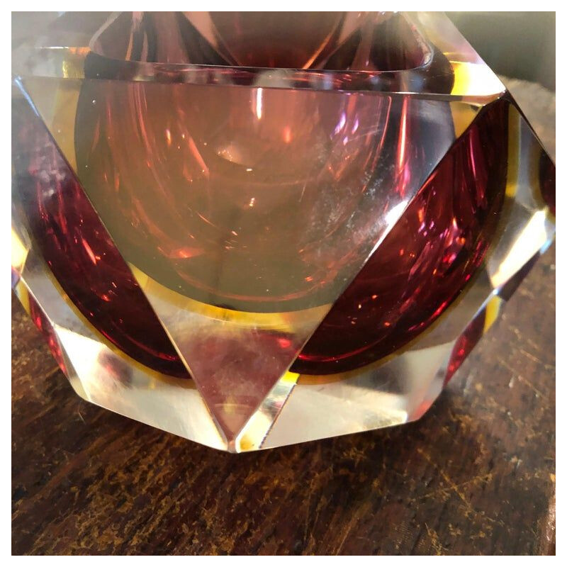 Vintage pink and yellow Murano glass ashtray 1970s