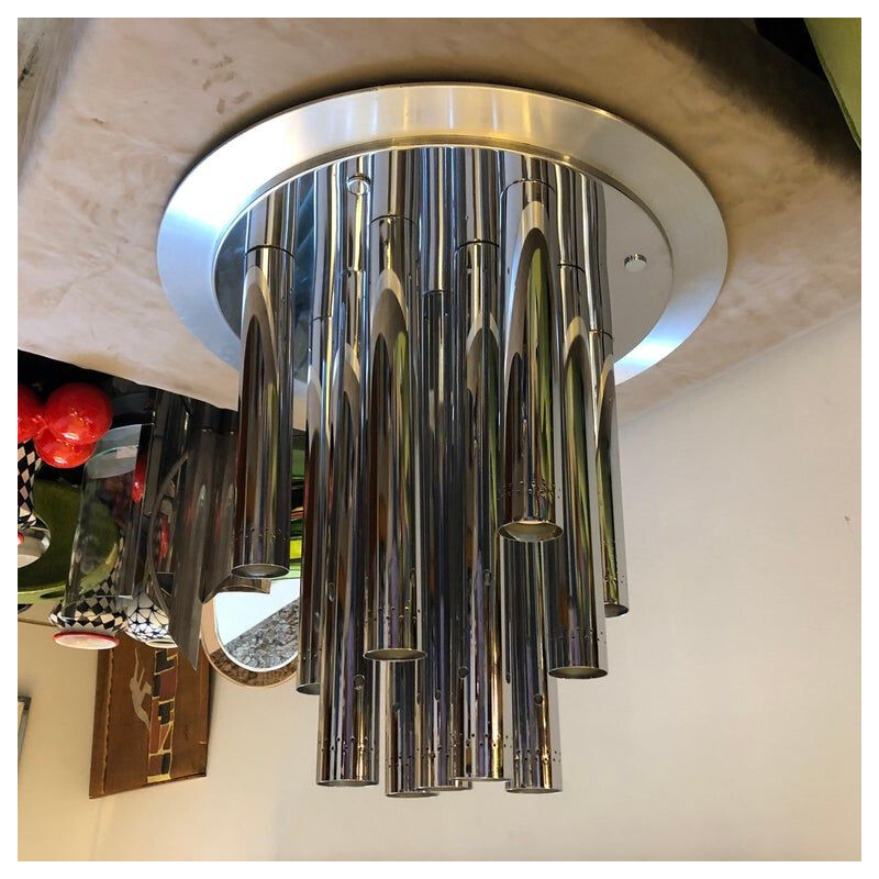Vintage Space Age italian chandelier in chrome 1970s
