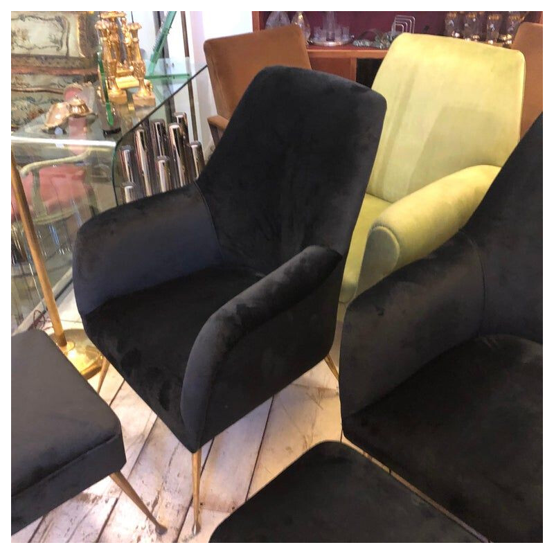 Vintage living room in black velvet and brass 1950s