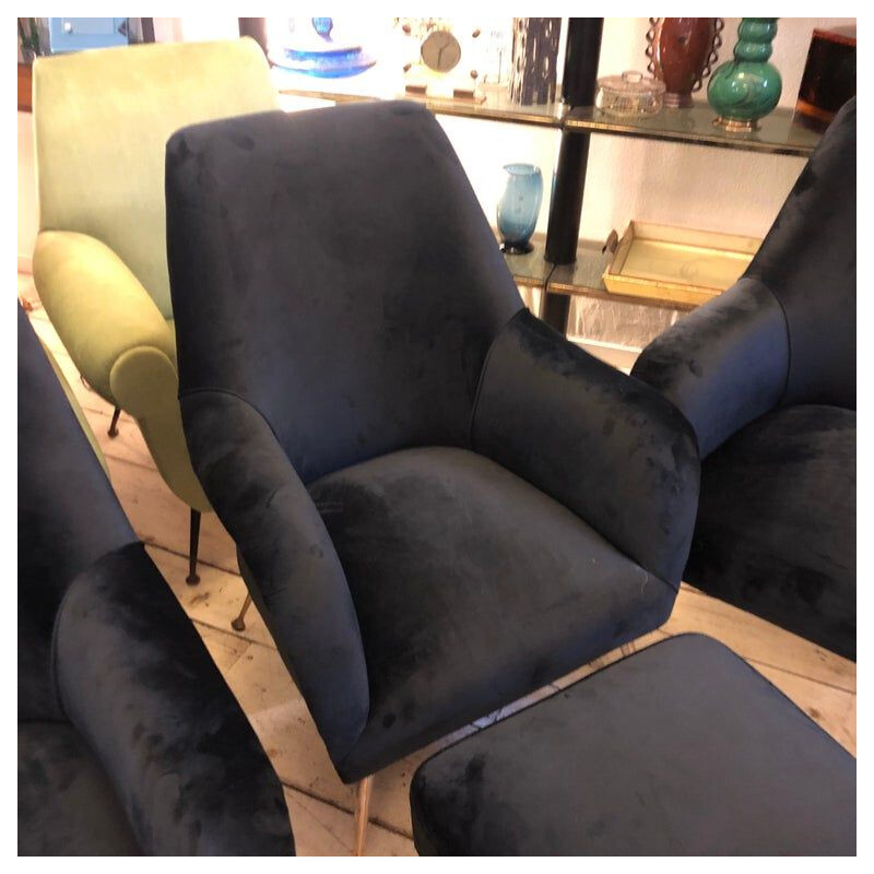 Vintage living room in black velvet and brass 1950s