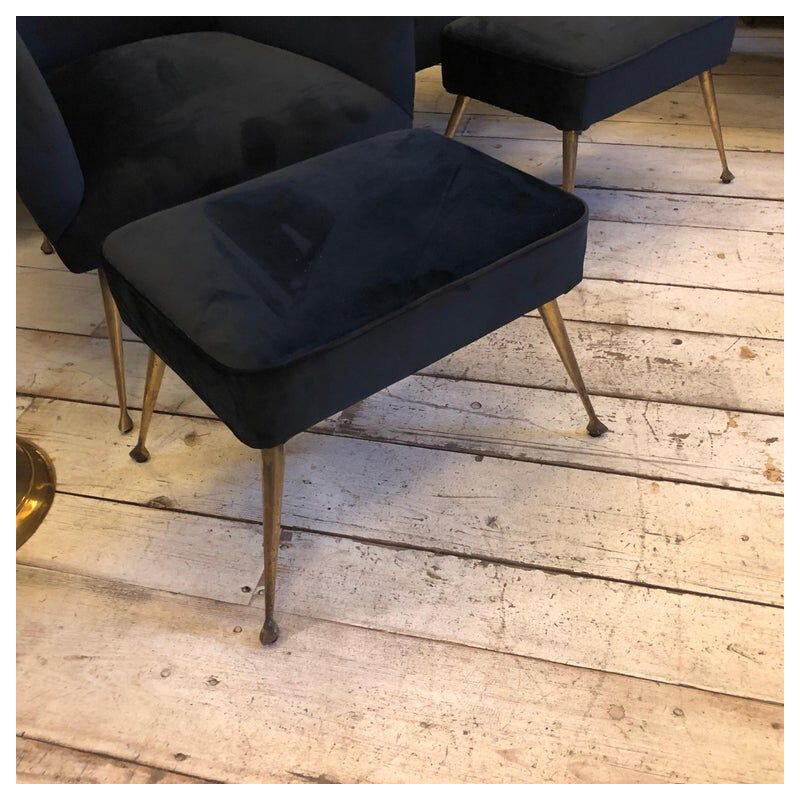 Vintage living room in black velvet and brass 1950s